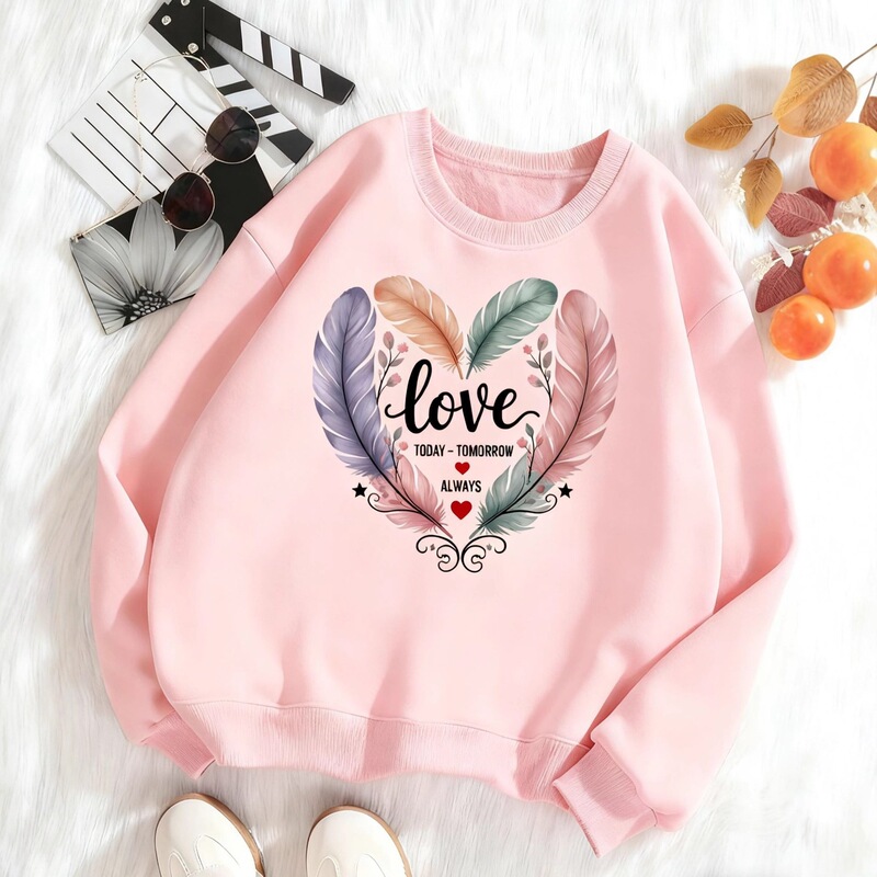 Foreign Trade Amazon Shein Valentine's Day Cute Heart-Shaped Oversized Pattern Print Fashion Spring Round Neck Sweatshirt for Women