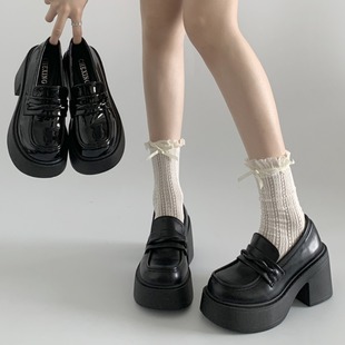 Black British Style Versatile High-Heeled Thick-Soled Small Leather Shoes for Women 2025 New Summer Slip-On Heightening Loafers