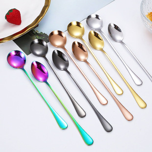 Stainless Steel Mixing Spoon 1010 Ice Spoon Long Handle Spoon High-Looking Dessert Spoon Ice Cream Round Spoon Cross-Border Coffee Spoon