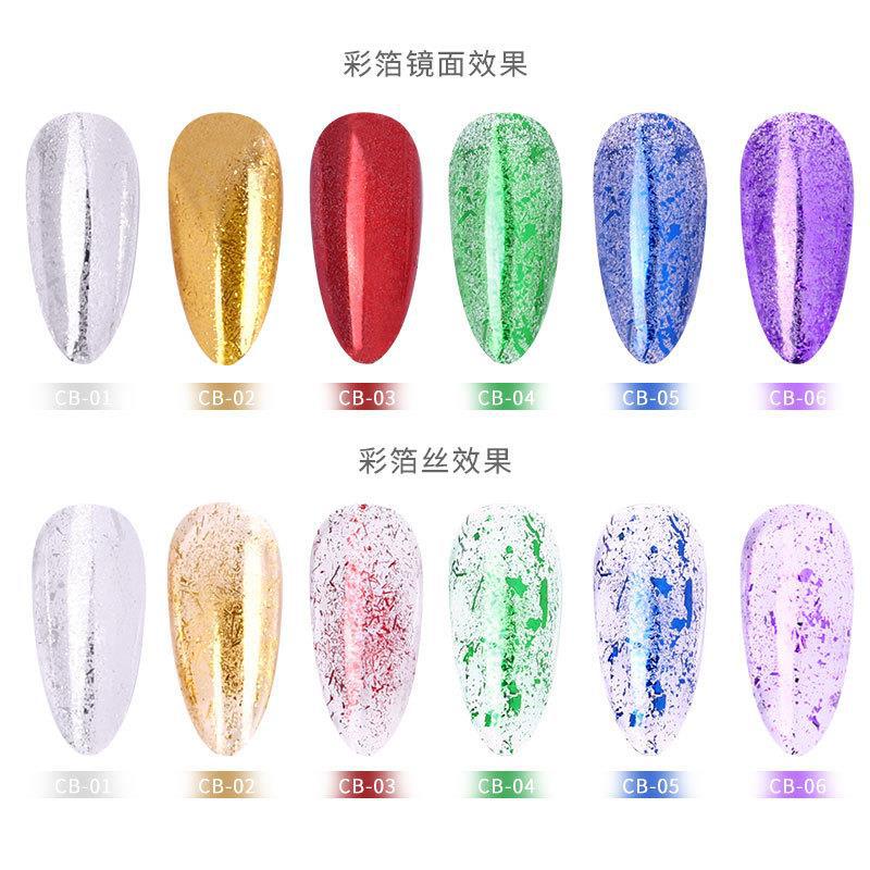 Nuevo Nail Art oro y plata platino color hoja de uñas de seda espejo mágico polvo oro y plata tira de seda oro real oro brillante hoja de oro 6 colores
