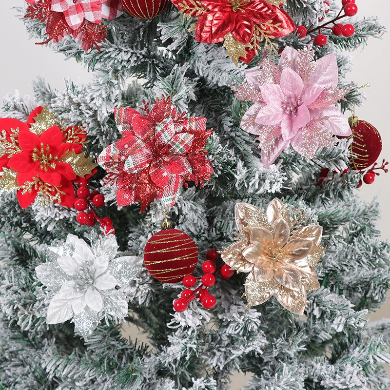 Gold powder Christmas flowers Christmas tree decorations accessories Christmas wreath ornaments Christmas decoration flower heads fake flowers wholesale