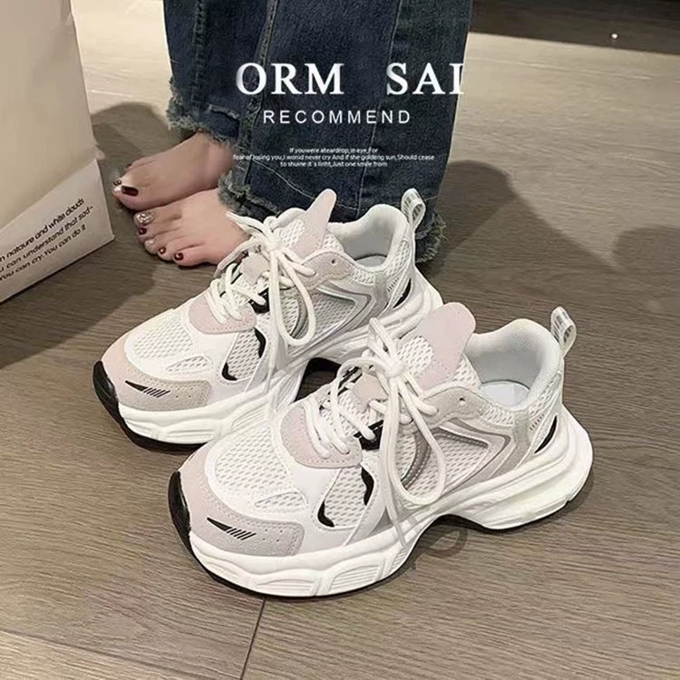 Женская обувь 2024 весна-лето новые популярные кроссовки, сетчатая дышащая толстая подошва, повседневная обувь для папы, универсальные