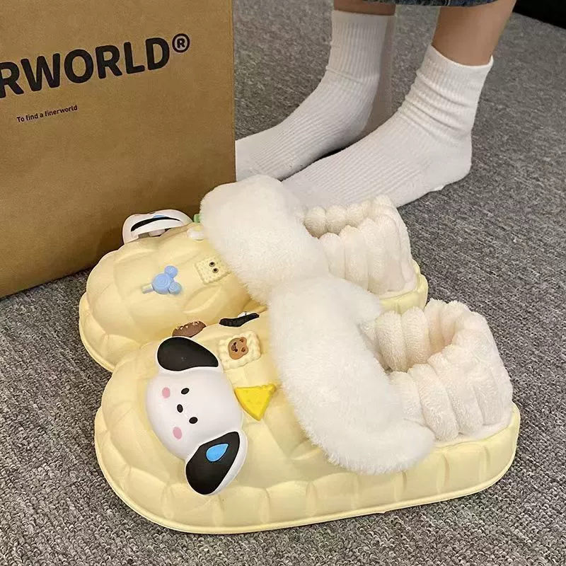 Хлопчатобумажные туфли для женщин, которые носят педали, милые пещерные туфли для зимнего дома, бархатные утолщенные и теплые дикие съемные хлопчатобумажные тапочки