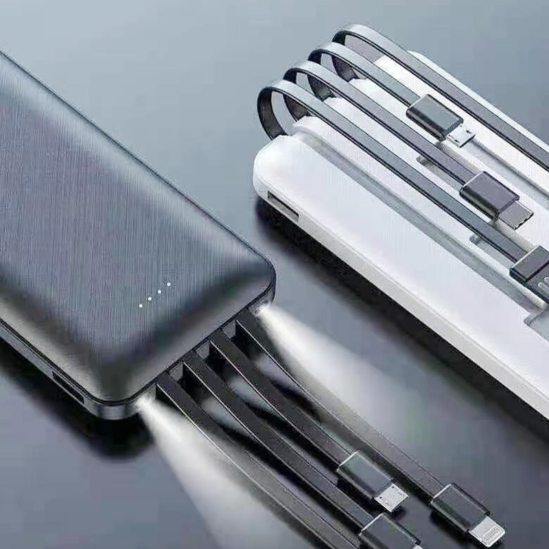 Fuente de alimentación móvil portátil al aire libre para compartir teléfono móvil multi-interfaz externa con cuatro líneas de carga de gran capacidad de larga duración