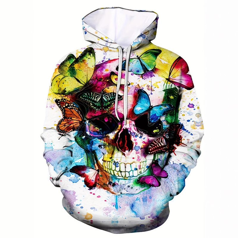 2025 Cross-Border Hot-Selling Spring and Autumn 3D Digital Skull Colorful Print Men's Fashion Casual Hooded Long-Sleeve Sweatshirt 2025 Cross-Border Hot-Selling Spring and Autumn 3D Digital Skull Colorful Print Men's Fashion Casual Hooded Long-Sleeve Sweatshirt