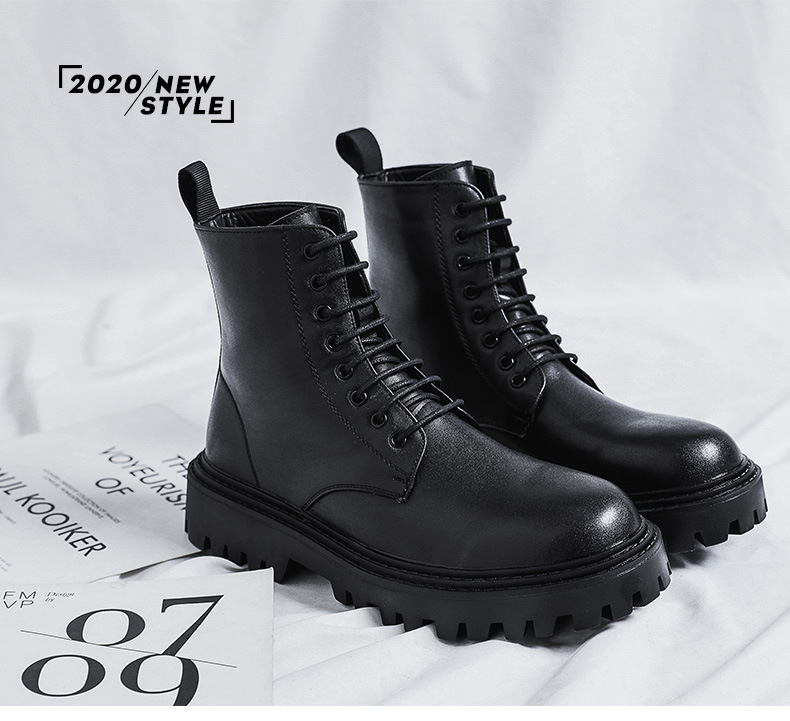 Internet Beliebte Martin-Stiefel für Herren, High-Top, trendige Frühlings- und Herbstschuhe im britischen Retro-Stil, mittelhohe Lederschuhe, erhöhte schwarze Lederstiefel_voghion.com