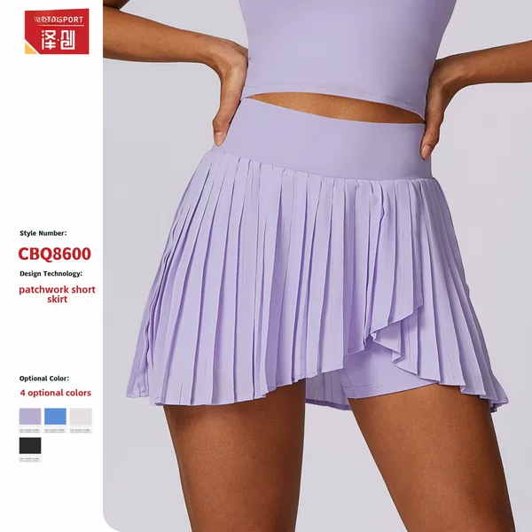 Zechuang casual pleated sports skirt women's fake two-piece quick-drying tennis culottes anti-exposure fitness skirt 8600