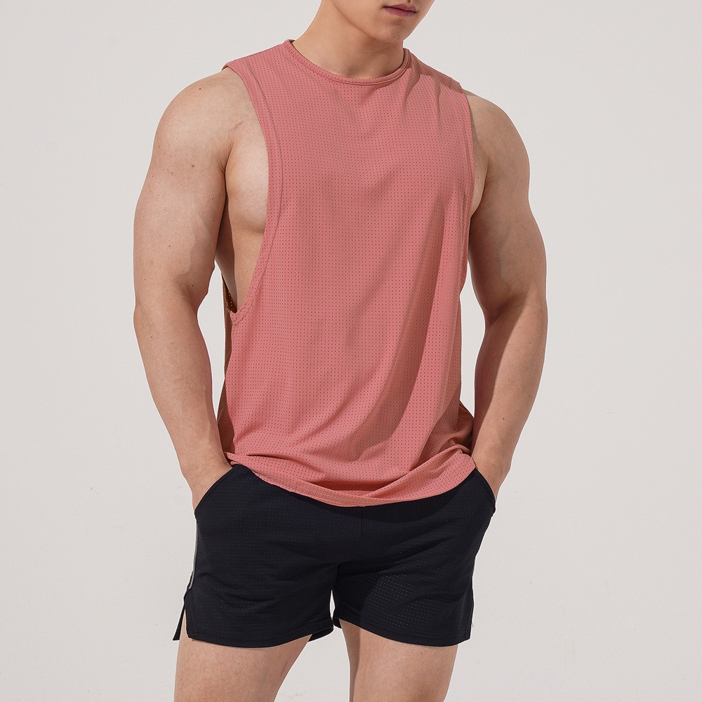 Chaleco transfronterizo de Europa y América malla de material de nylon de los hombres deportes gimnasio chaleco cuello redondo sin mangas en stock suministro