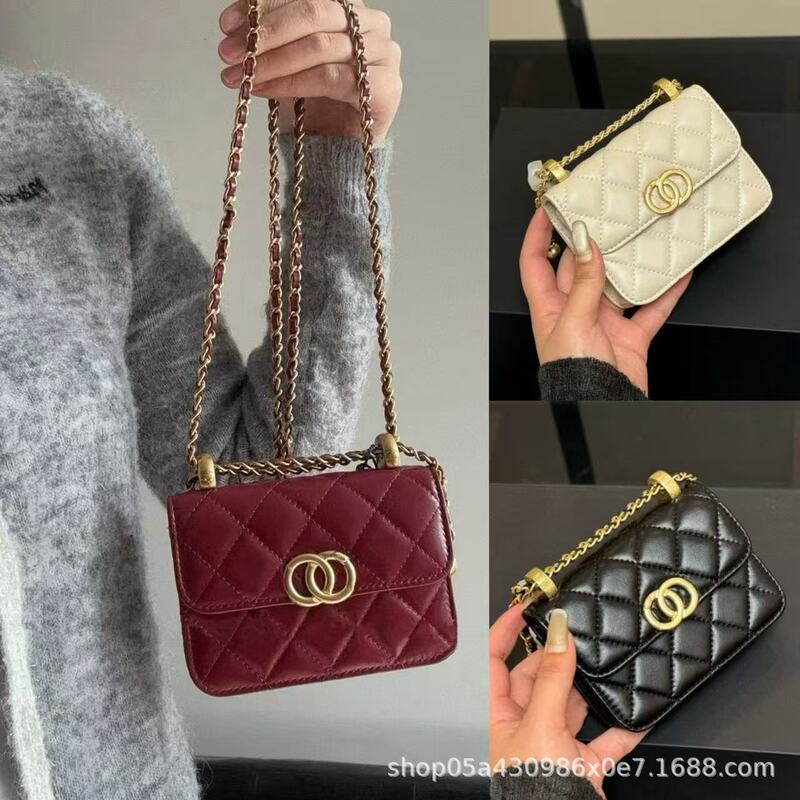 Outer Single Korean Style Fashion Mini Double Ball Chain Small Waste Bag Lipstick Key Crossbody Bag Cute Woc Women's Bag Solid Color