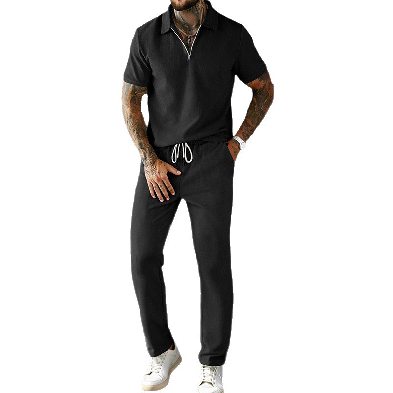 Completo da uomo estivo alla moda casual business alla moda in velluto a coste a maniche corte, polo e pantaloni, stile 2026_voghion.com