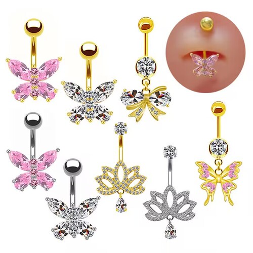 Gaibei European and American cross-border sweet butterfly navel ring, fashionable and light luxury girl butterfly pendant navel ornaments pierced navel ring