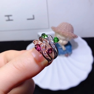 Natural explosions diopside magnesium aluminum garnet ring S925 silver female decoration main stone: round 4.4*6 hot