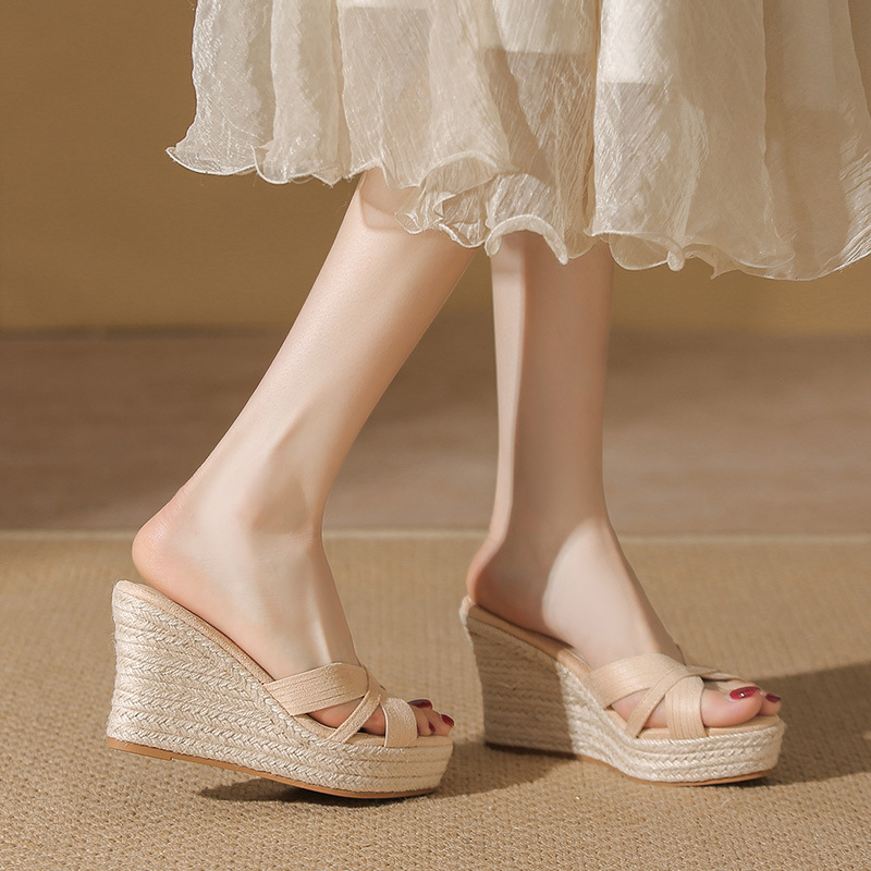 Summer women's slippers wedge heel platform open toe