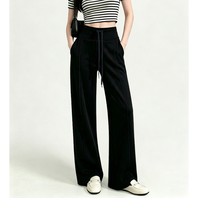 Casual sports pants, relaxed straight-leg yoga pants with a drapey feel, high-waisted, slimming, elegant, figure-flattering, tummy-controlling, loose-fitting long pants