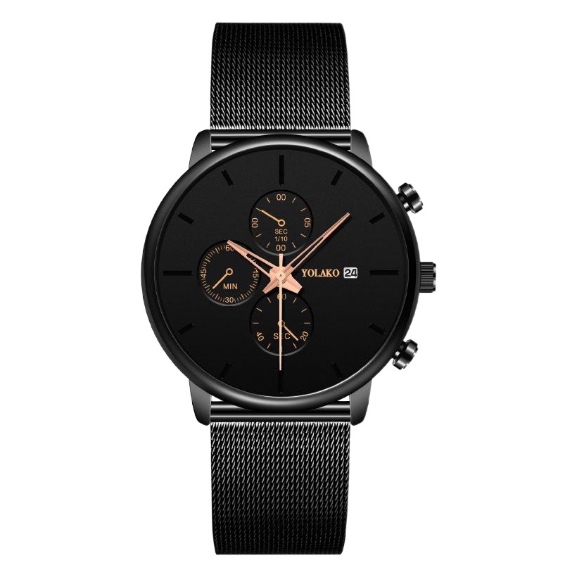 Fábrica en stock Comercio exterior al por mayor Calendario de moda caliente reloj de tres ojos para hombre reloj de cuarzo reloj Milán con correa de malla