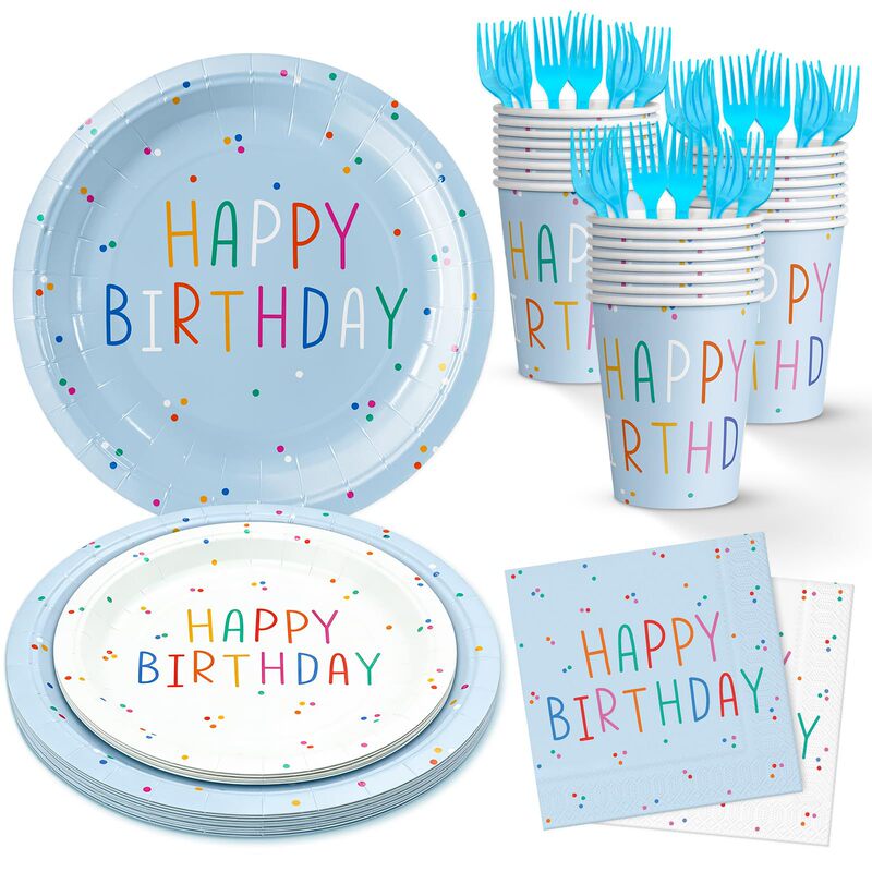 Cross-Border Hot-Selling Gold-Stamped Birthday Disposable Tableware Set, Paper Cups, Party Supplies, Disposable Paper Plates