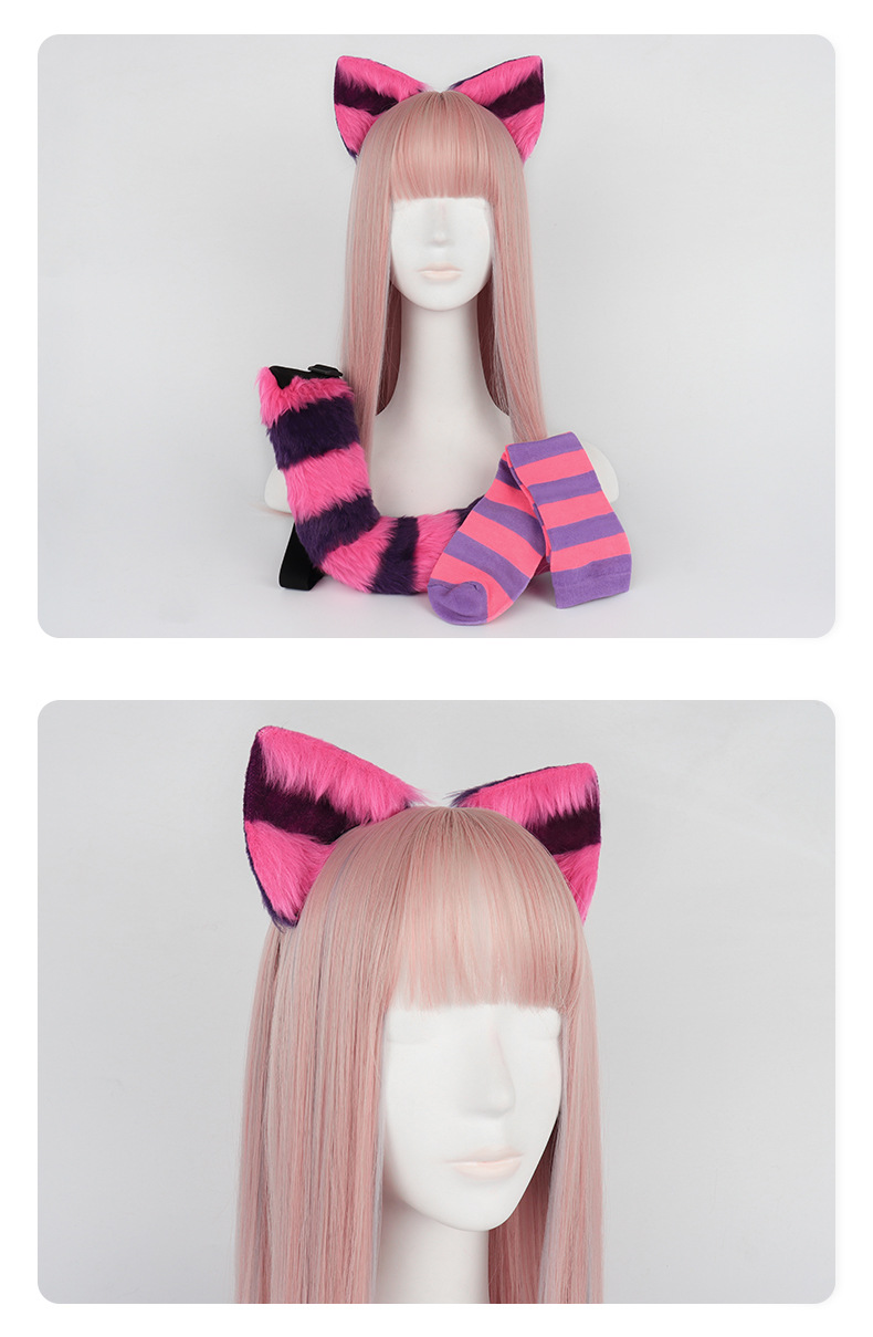 Halloween-Strümpfe mit gestreiften Katzenohren und Katzenschwanz, süße Cosplay-Overknee-Strümpfe, Halloween-Party-Requisiten_voghion.com