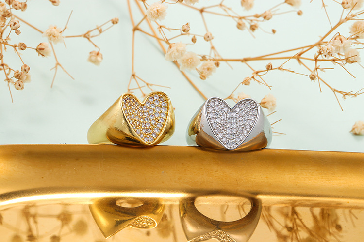 Copper Material European And American Retro Colorful Crystals Ring Peach Heart Heart-shaped Open Adjustable Wide Thick Ring European And American Style Jewelry For Men