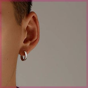 S925 Silver Earrings Earrings Men's Trendy Single Simple Personality Men's Ear Jewelry European and American Fashion Hip Hop Men's Ear