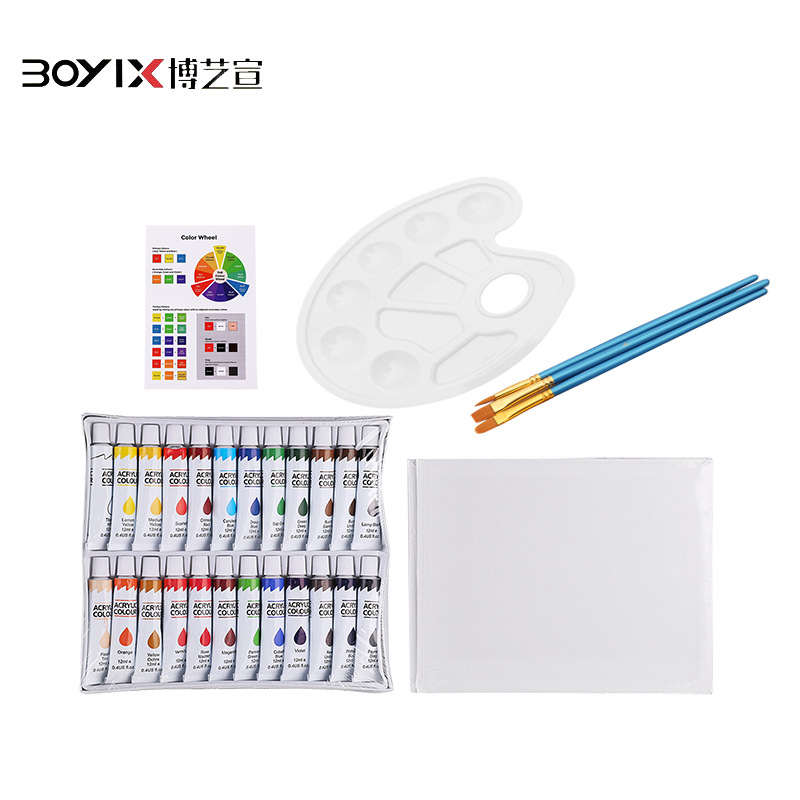 Cross-border new painting set 30 pieces 24 color acrylic paint set canvas brush palette combo wholesale