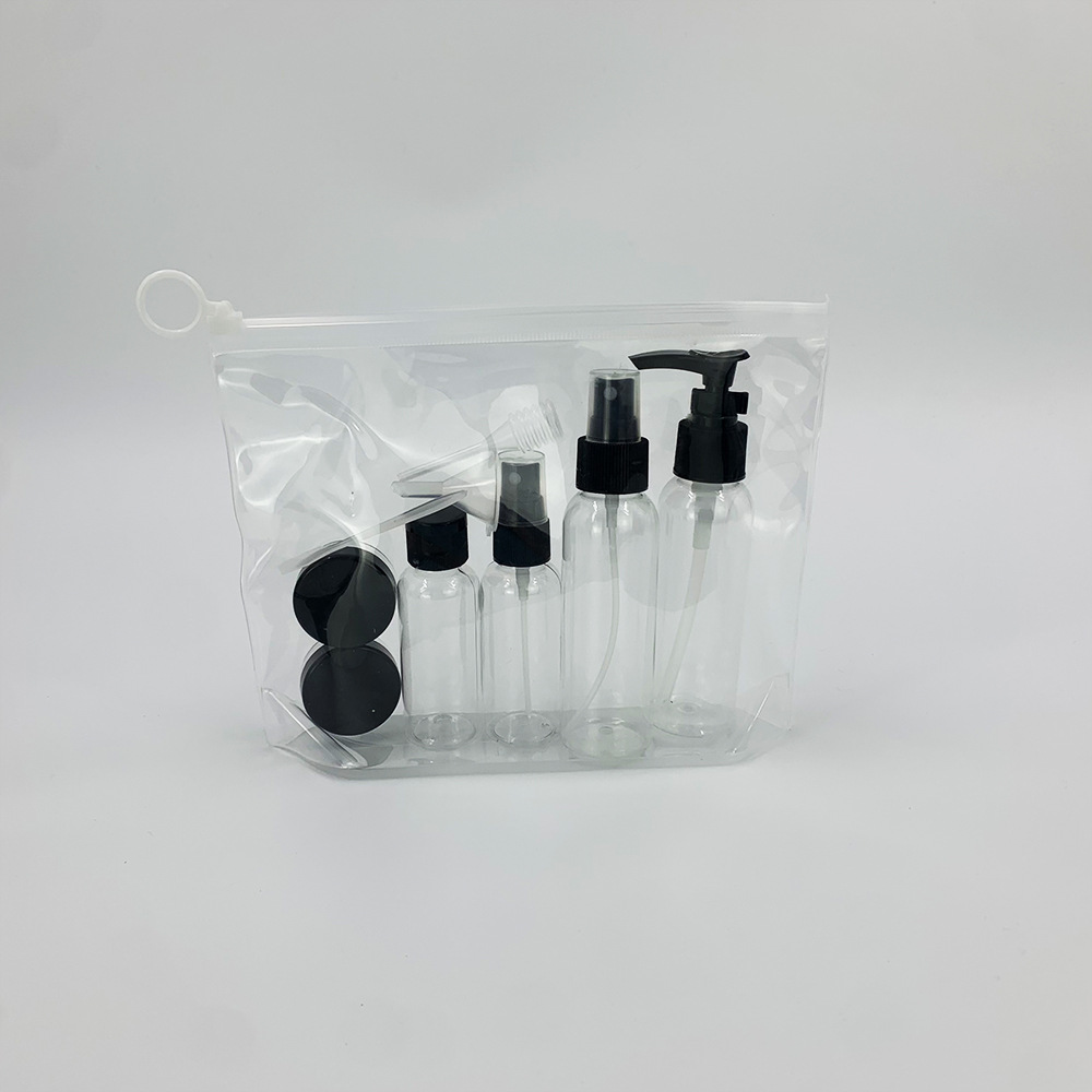 厂家直销旅行分装瓶黑色9件套便携乳液瓶黑色翻盖瓶膏霜瓶喷雾l瓶