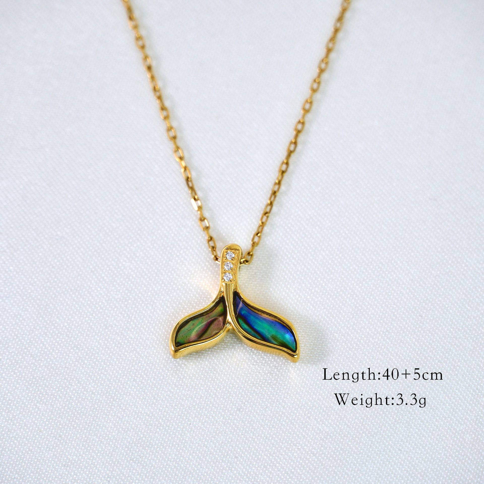 Women's Gender Natural Stone Titanium Steel Casual Beaded Inlay Geometric Fish Tail Shell Zircon Pendant Necklace