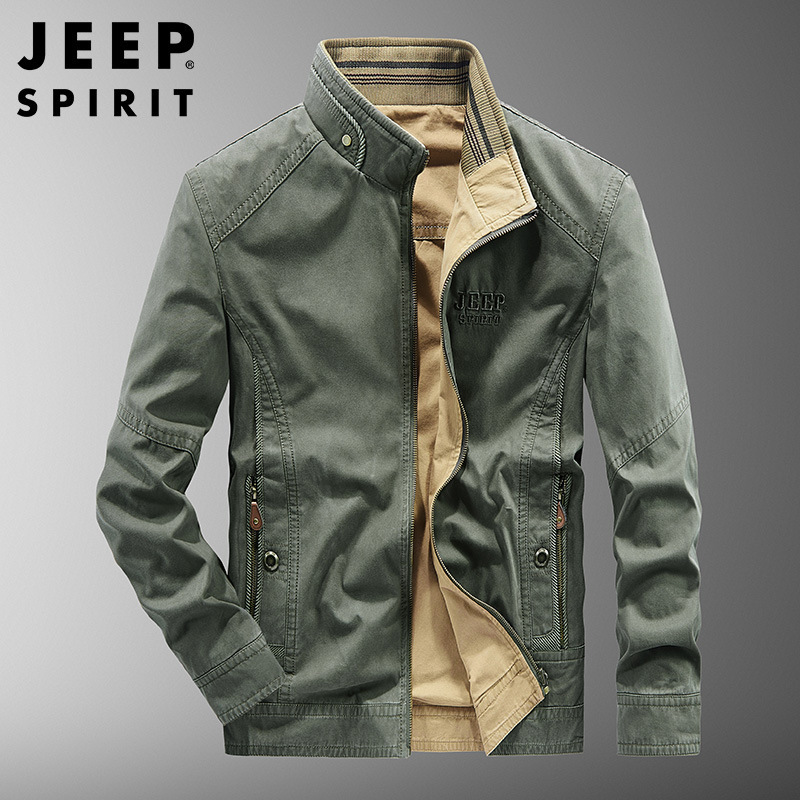 JEEP SPIRIT Men's New Jacket Spring and Autumn Double-sided Casual Collar Solid Color Jacket Jacket for Men
