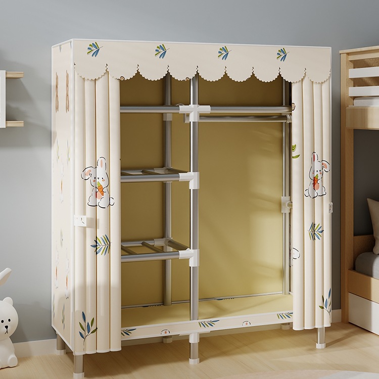 Wardrobe for Home Bedroom Rental House Simple Assembly Dormitory Cloth Wardrobe Zipper Style Heightened and Thickened Strong and Durable