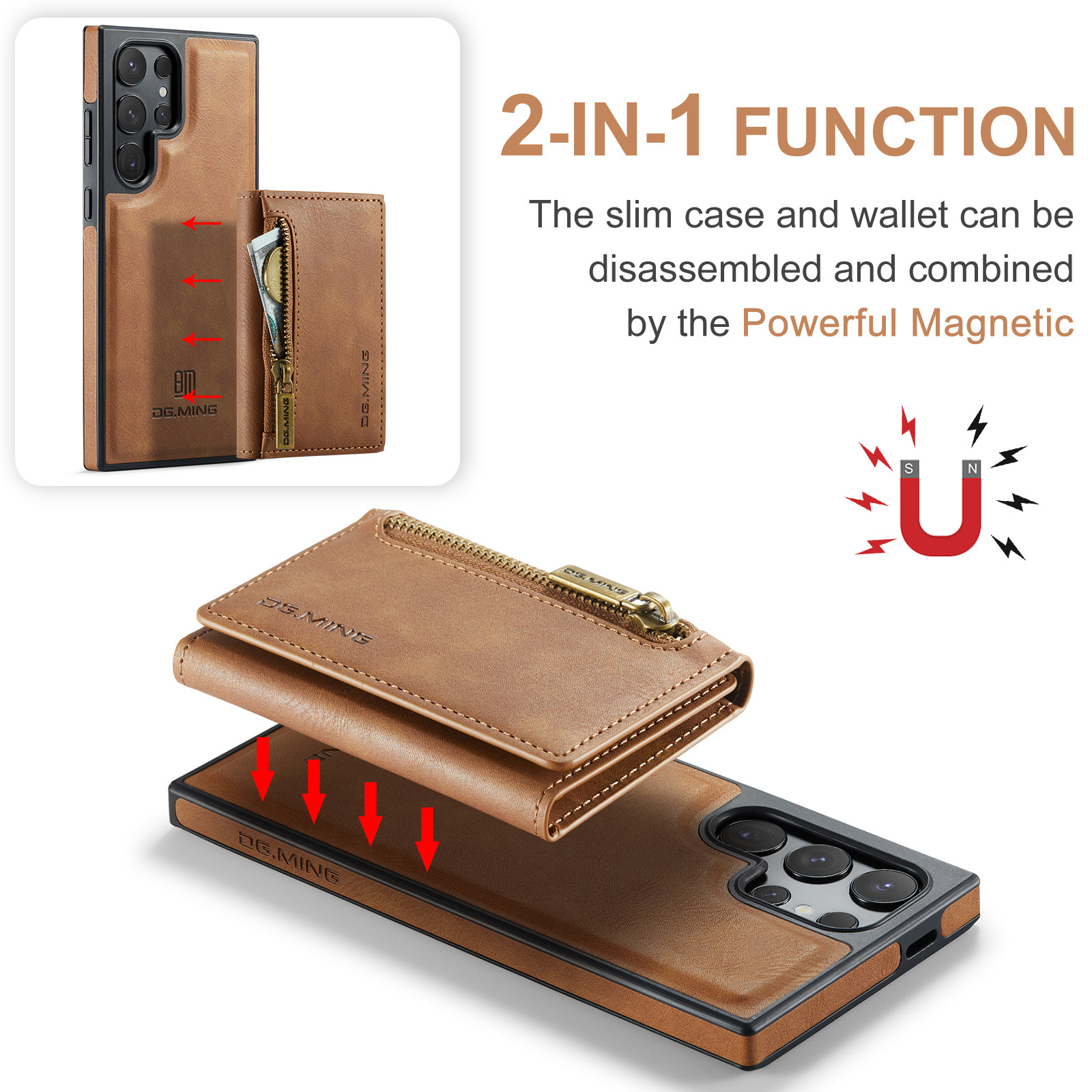 M5 for Samsung S24 Ultra magnetic split wallet protective case S24 Ultra side sticker phone case card holder_voghion.com