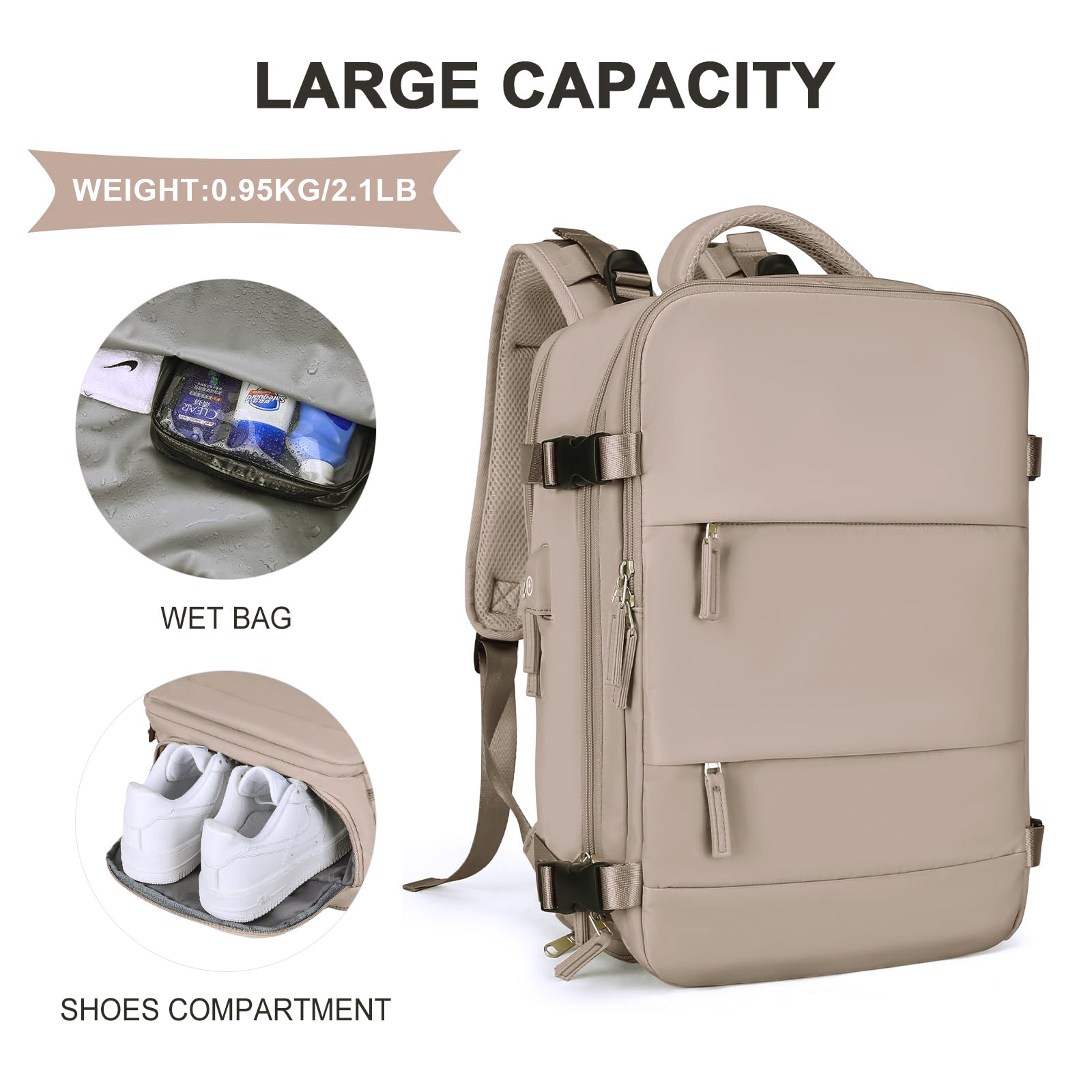 2100g Weight Nylon Lining Material Zipper Closure Type Double Shoulder Straps Strap Type Functional Backpack Bags Type Daily, Street, Shopping Occasion Nylon Material Waterproof Function Laptop Backpack Backpack Solid Color Pattern All Seasons Season Unisex Gender Elegant, Streetwear Style Square Shape Travel Backpack Girls Large Capacity Multi-Functional Luggage Backpack Short Trip Business Travel Bag 55
