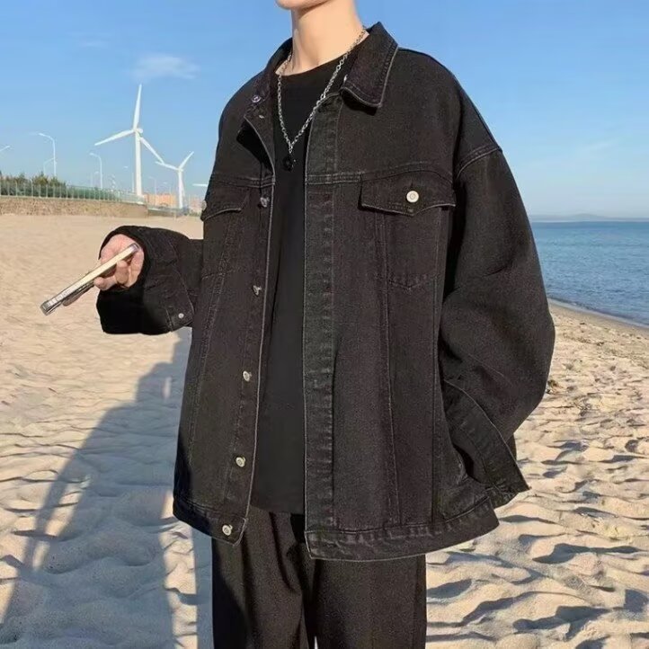 Men's Denim Jacket Trendy Loose Fit Spring Workwear Style_voghion.com