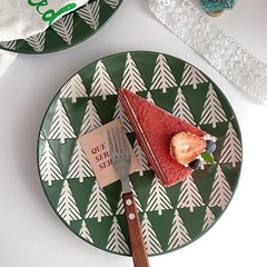 【アメリカレトロクリスマスツリー皿】ins陶磁器レリーフ洋食ステーキ皿サラダパスタデザート皿卸売り
