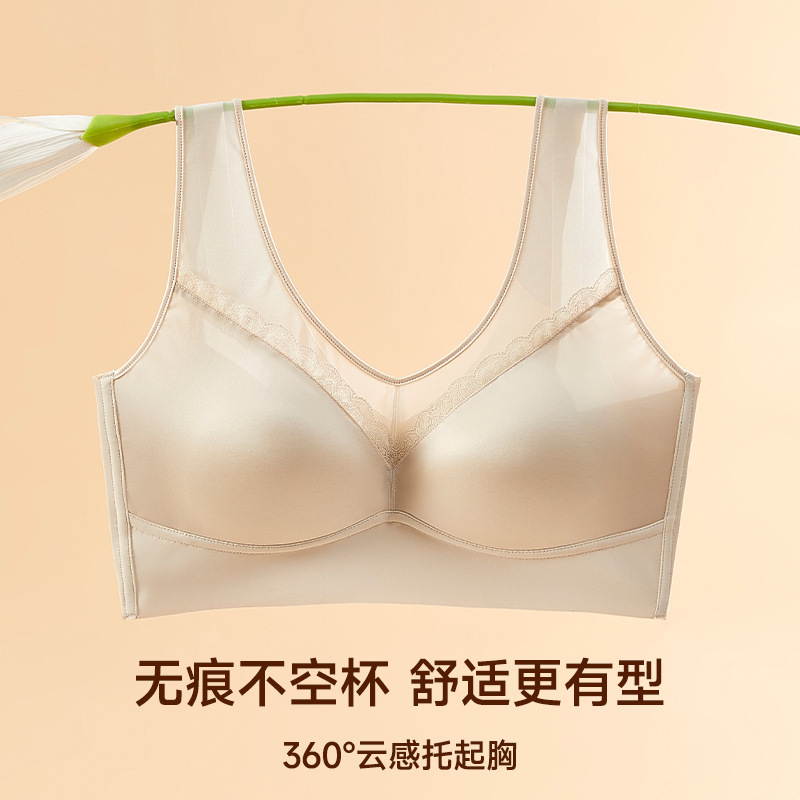 Lace Mesh Seamless Underwear, Large Bust Minimizing, Ice Silk Soft Support Bra, Lightweight Gathering, Breathable, Side Breast Reduction