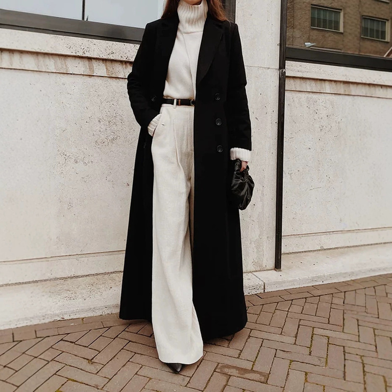 2025 Autumn/Winter European and American Cross-Border Women's Fashion Amazon Casual Long Solid Color Warm Woolen Coat for Women