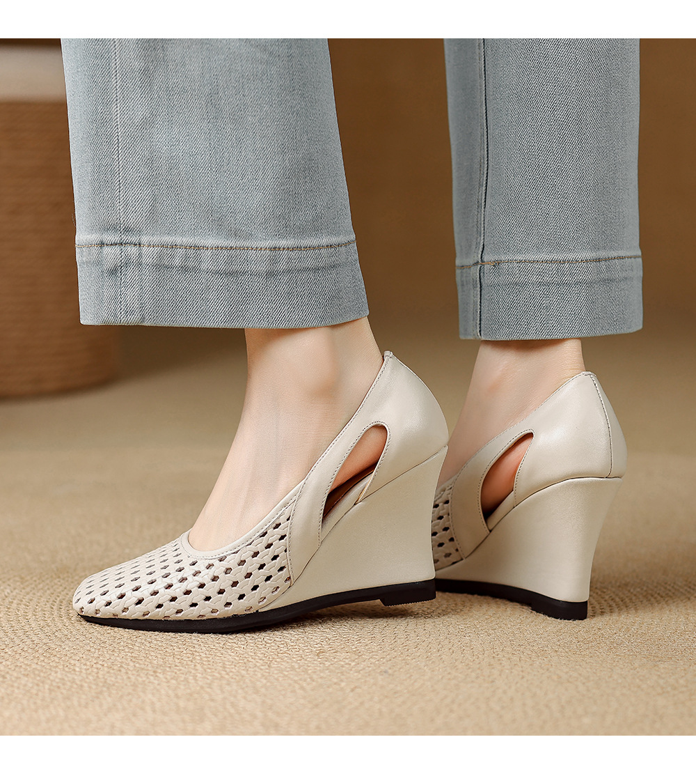 Sandal nữ mũi vuông hở mũi gót xuồng 5 cm – phong cách Pháp — màu trắng ngà, màu mơ chi tiết 10