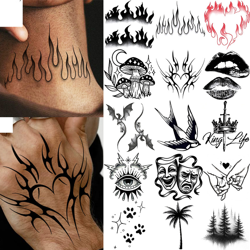 Cross-Border New Product Lips Flame Eyes Series Tattoo Stickers Hand Back Tattoo Stickers Temu Europe and America Amazon Tatt