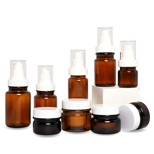 30G Brown Cream Jar PET Plastic Medical Beauty Milk Bottle 60ML Squeeze Spray Bottle Cosmetic Set Bottle