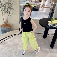 Children's Set 2024 New Fashion Top and Overalls for Girls and Boys Summer Trendy Cool Outfit