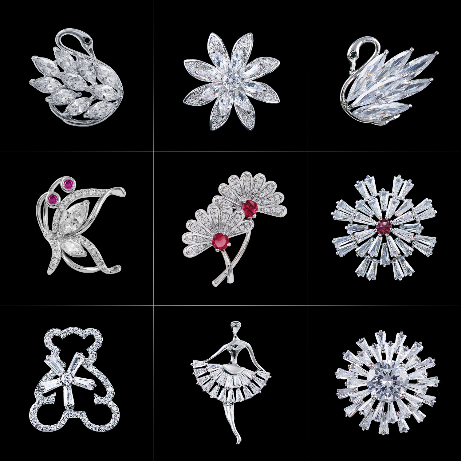 Crystal Swan Small Brooch Women's High-end Sense Micro-inlaid Zircon Anti-running Buckle Plated Real Gold Niche High-end Collar Pin Accessories