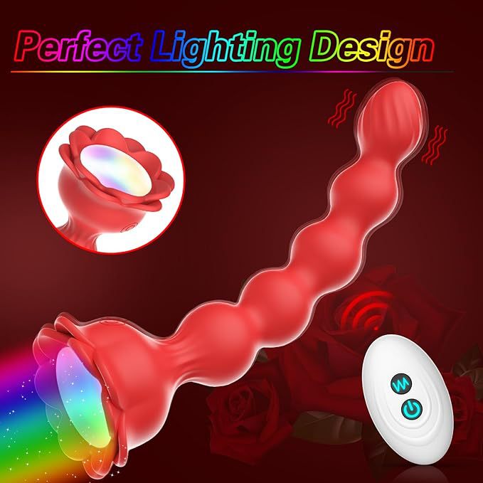 Glowing Remote Control Rose Anal Plug Prostate Massager Vibrator_voghion.com