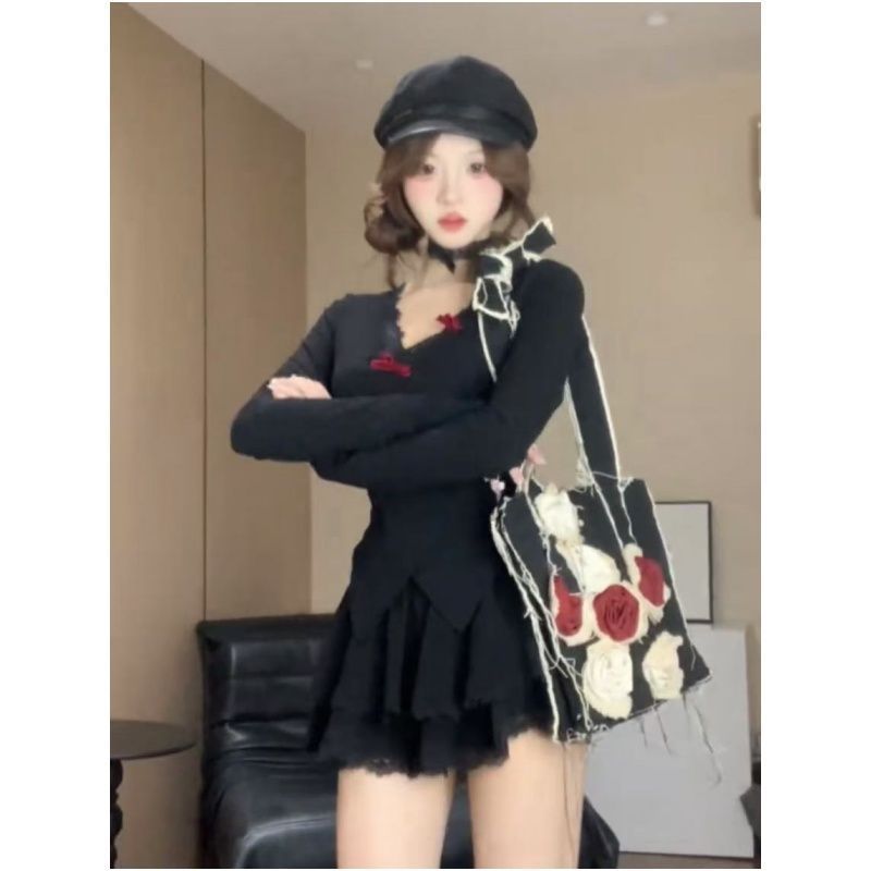 深秋初冬女装ootd穿搭甜辣chic连衣裙子韩系氛围感独特绝美小套装|undefined