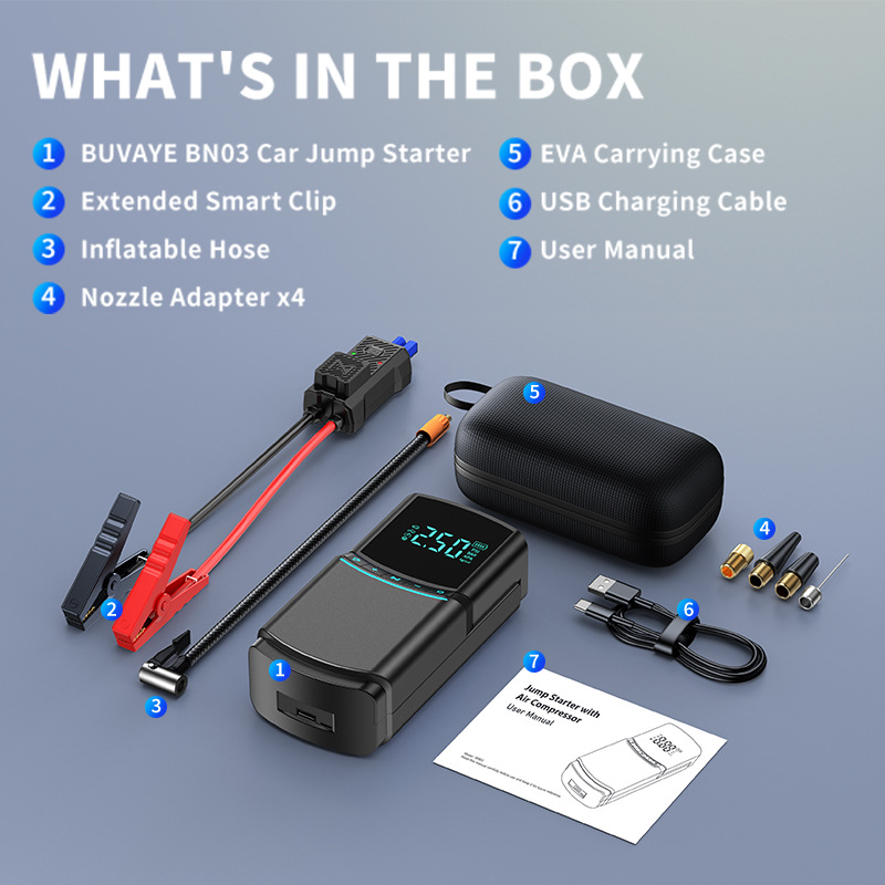 Cross-Border Bn03 Car Emergency Jump Starter with Built-In Air Pump, Multifunctional Power Bank and Ignition Device
