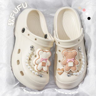 Cute Hole Shoes Women's 2025 Summer Non-Slip Deodorant Feeling Outwear Thick Sole Height-Increased EVA Sandals and Slippers for Women