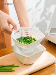 Japanese kitchen drain basket double-layer chopped green onion drain basin vegetable basket fruit plate kitchen storage basket hanging sieve basket