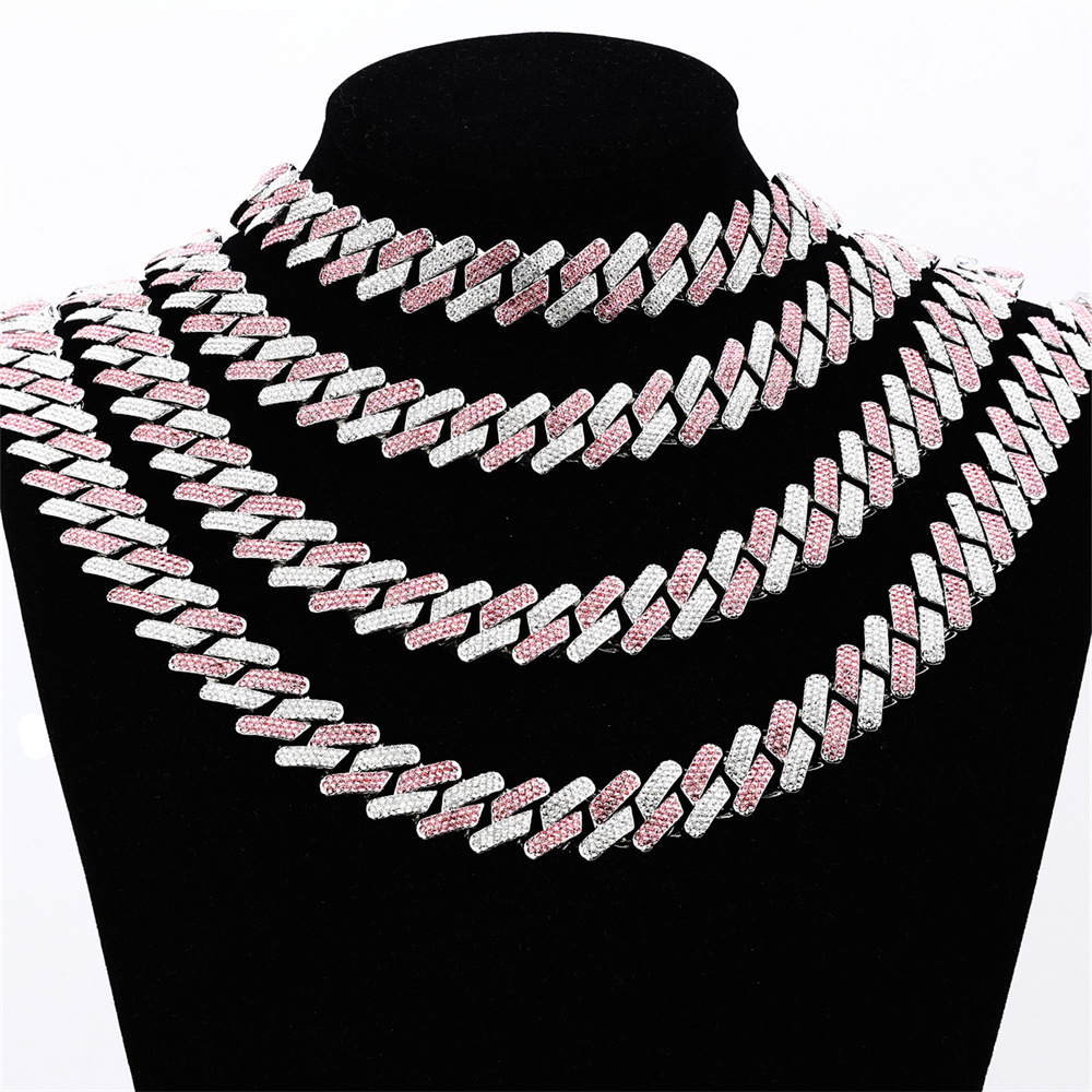 Bracelets, Necklace Classification Cuban Link Chain Curb Chain Chain Type Hip-Hop Rhombus Zinc Alloy Inlay Zircon Unisex Cuban Link Chain Curb Chain Bracelets Necklace