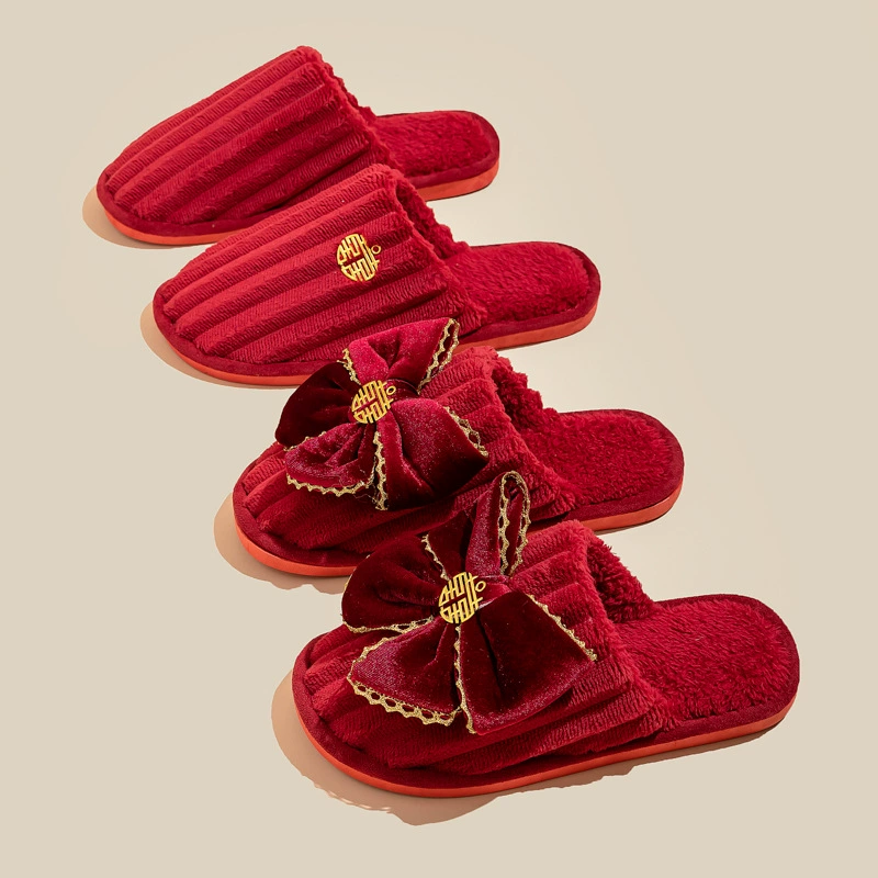 Осенне-Зимние Свадебные хлопковые тапочки праздничные винно-красные пары легкие роскошные новые свадебные пары полноценное чувство приданого