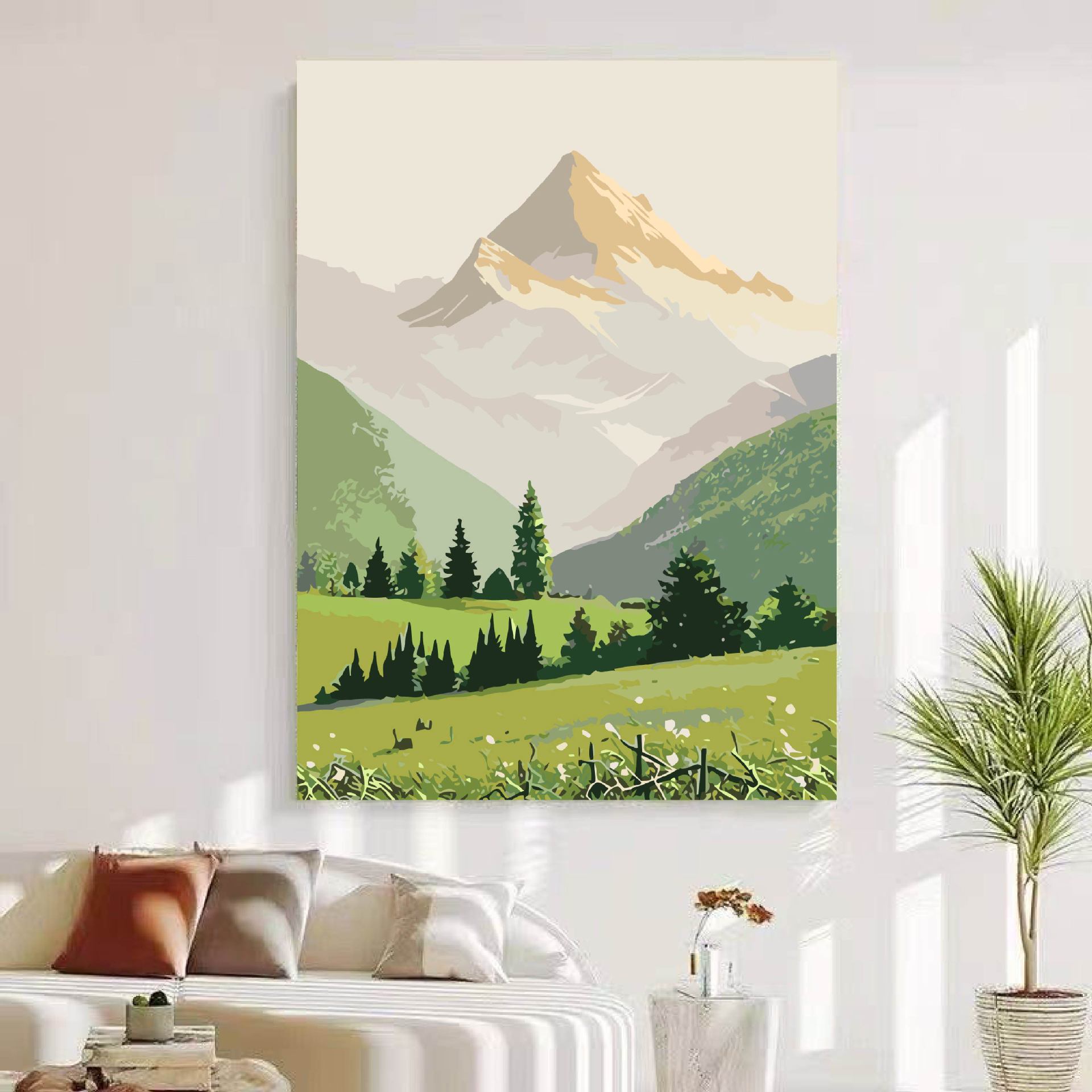 El viento tranquilo del sol Jinshan porche pinturas decorativas de textura de alto nivel pinturas de paisaje verde pinturas decorativas de paisaje
