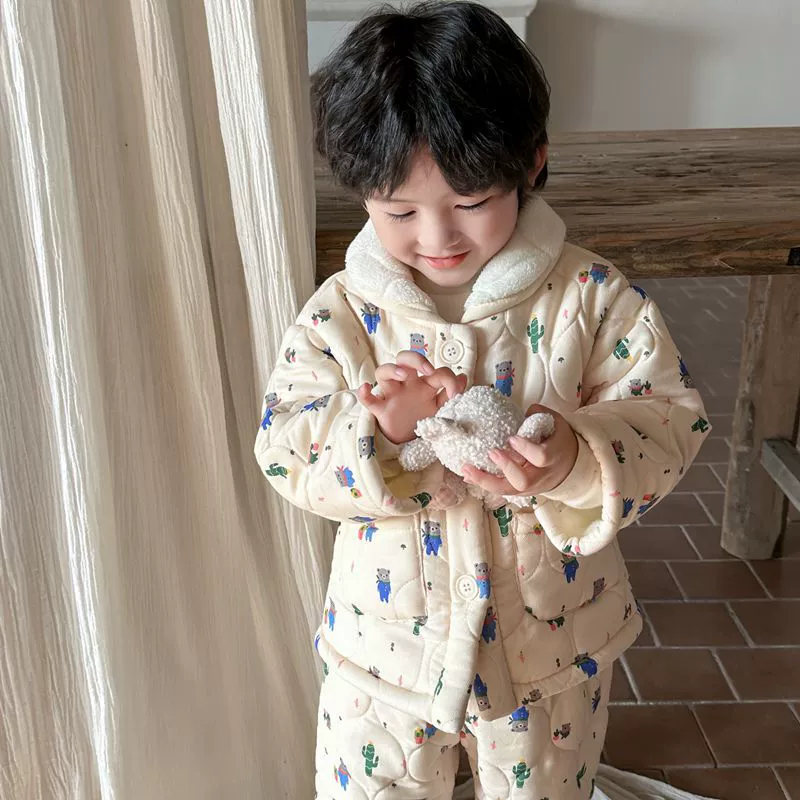 Корейская версия зимней детской домашней одежды с бархатным утолщением для мальчиков и девочек