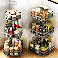 厨房台面物品收纳架可旋转多层金属调料置物架可调节厨房调料架