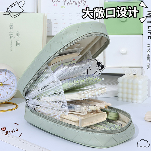 New large-capacity woven pencil case, portable high-looking pencil case, multi-functional stationery box, classified storage bag